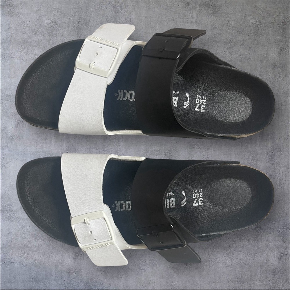 Birkenstock Birko Flor Arizona Split Black/White Womens 6 (37) Comfort Two Strap - Picture 4 of 9